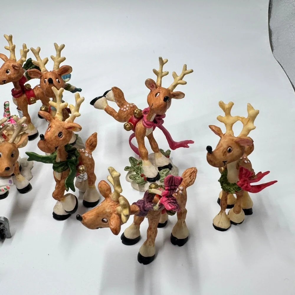 Vintage Enesco Sandi Zimnicki Reindeer Figurines Lot 1990s Christmas Decor